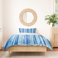 Tunisian Mosaic Pattern Bedding Set with Blue Stripes and Traditional Tile Design