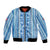 Tunisian Mosaic Pattern Bomber Jacket with Blue Stripes and Traditional Tile Design