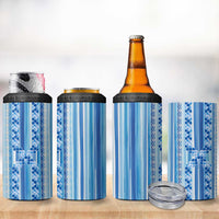 Tunisian Mosaic Pattern 4 in 1 Can Cooler Tumbler with Blue Stripes and Traditional Tile Design