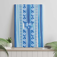 Tunisian Mosaic Pattern Canvas Wall Art with Blue Stripes and Traditional Tile Design