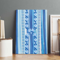 Tunisian Mosaic Pattern Canvas Wall Art with Blue Stripes and Traditional Tile Design