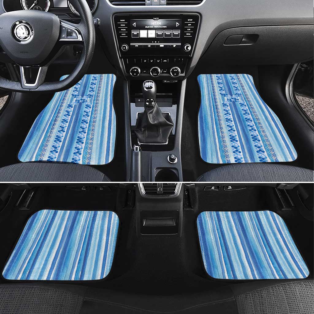 Tunisian Mosaic Pattern Car Mats with Blue Stripes and Traditional Tile Design