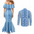 Tunisian Mosaic Pattern Couples Matching Mermaid Dress and Long Sleeve Button Shirt with Blue Stripes and Traditional Tile Design