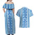 Tunisian Mosaic Pattern Couples Matching Off Shoulder Maxi Dress and Hawaiian Shirt with Blue Stripes and Traditional Tile Design