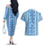 Tunisian Mosaic Pattern Couples Matching Off The Shoulder Long Sleeve Dress and Hawaiian Shirt with Blue Stripes and Traditional Tile Design