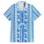 Tunisian Mosaic Pattern Family Matching Off The Shoulder Long Sleeve Dress and Hawaiian Shirt with Blue Stripes and Traditional Tile Design