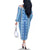 Tunisian Mosaic Pattern Family Matching Off The Shoulder Long Sleeve Dress and Hawaiian Shirt with Blue Stripes and Traditional Tile Design