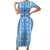 Tunisian Mosaic Pattern Family Matching Short Sleeve Bodycon Dress and Hawaiian Shirt with Blue Stripes and Traditional Tile Design