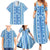 Tunisian Mosaic Pattern Family Matching Summer Maxi Dress and Hawaiian Shirt with Blue Stripes and Traditional Tile Design
