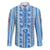 Tunisian Mosaic Pattern Family Matching Summer Maxi Dress and Hawaiian Shirt with Blue Stripes and Traditional Tile Design