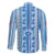 Tunisian Mosaic Pattern Family Matching Summer Maxi Dress and Hawaiian Shirt with Blue Stripes and Traditional Tile Design
