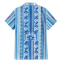 Tunisian Mosaic Pattern Family Matching Tank Maxi Dress and Hawaiian Shirt with Blue Stripes and Traditional Tile Design