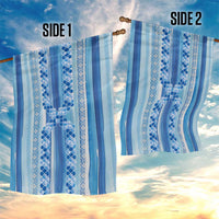 Tunisian Mosaic Pattern Garden Flag with Blue Stripes and Traditional Tile Design