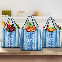 Tunisian Mosaic Pattern Grocery Bag with Blue Stripes and Traditional Tile Design