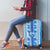 Tunisian Mosaic Pattern Luggage Cover with Blue Stripes and Traditional Tile Design
