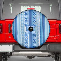 Tunisian Mosaic Pattern Spare Tire Cover with Blue Stripes and Traditional Tile Design