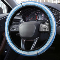 Tunisian Mosaic Pattern Steering Wheel Cover with Blue Stripes and Traditional Tile Design