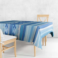 Tunisian Mosaic Pattern Tablecloth with Blue Stripes and Traditional Tile Design