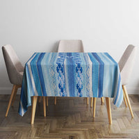 Tunisian Mosaic Pattern Tablecloth with Blue Stripes and Traditional Tile Design