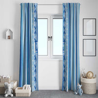 Tunisian Mosaic Pattern Window Curtain with Blue Stripes and Traditional Tile Design