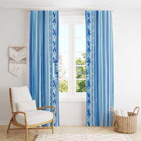 Tunisian Mosaic Pattern Window Curtain with Blue Stripes and Traditional Tile Design