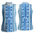 Tunisian Mosaic Pattern Women Sleeveless Polo Shirt with Blue Stripes and Traditional Tile Design