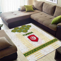 Tunisia Flag Traditional Tribal Pattern Green and White Pullover Area Rug with National Crest and Emblem