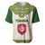 Tunisia Flag Traditional Tribal Pattern Green and White Pullover Baseball Jersey with National Crest and Emblem