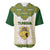 Tunisia Flag Traditional Tribal Pattern Green and White Pullover Baseball Jersey with National Crest and Emblem