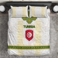Tunisia Flag Traditional Tribal Pattern Green and White Pullover Bedding Set with National Crest and Emblem