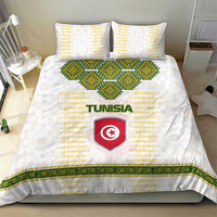 Tunisia Flag Traditional Tribal Pattern Green and White Pullover Bedding Set with National Crest and Emblem