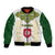 Tunisia Flag Traditional Tribal Pattern Green and White Pullover Bomber Jacket with National Crest and Emblem