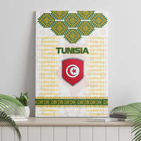 Tunisia Flag Traditional Tribal Pattern Green and White Pullover Canvas Wall Art with National Crest and Emblem