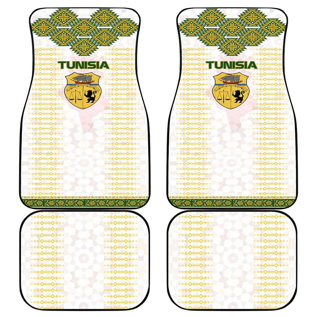 Tunisia Flag Traditional Tribal Pattern Green and White Pullover Car Mats with National Crest and Emblem