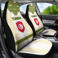 Tunisia Flag Traditional Tribal Pattern Green and White Pullover Car Seat Cover with National Crest and Emblem