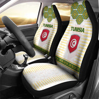 Tunisia Flag Traditional Tribal Pattern Green and White Pullover Car Seat Cover with National Crest and Emblem
