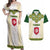 Tunisia Flag Traditional Tribal Pattern Green and White Pullover Couples Matching Off Shoulder Maxi Dress and Hawaiian Shirt with National Crest and Emblem