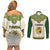 Tunisia Flag Traditional Tribal Pattern Green and White Pullover Couples Matching Off Shoulder Short Dress and Long Sleeve Button Shirt with National Crest and Emblem