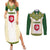 Tunisia Flag Traditional Tribal Pattern Green and White Pullover Couples Matching Summer Maxi Dress and Long Sleeve Button Shirt with National Crest and Emblem