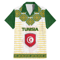Tunisia Flag Traditional Tribal Pattern Green and White Pullover Family Matching Mermaid Dress and Hawaiian Shirt with National Crest and Emblem