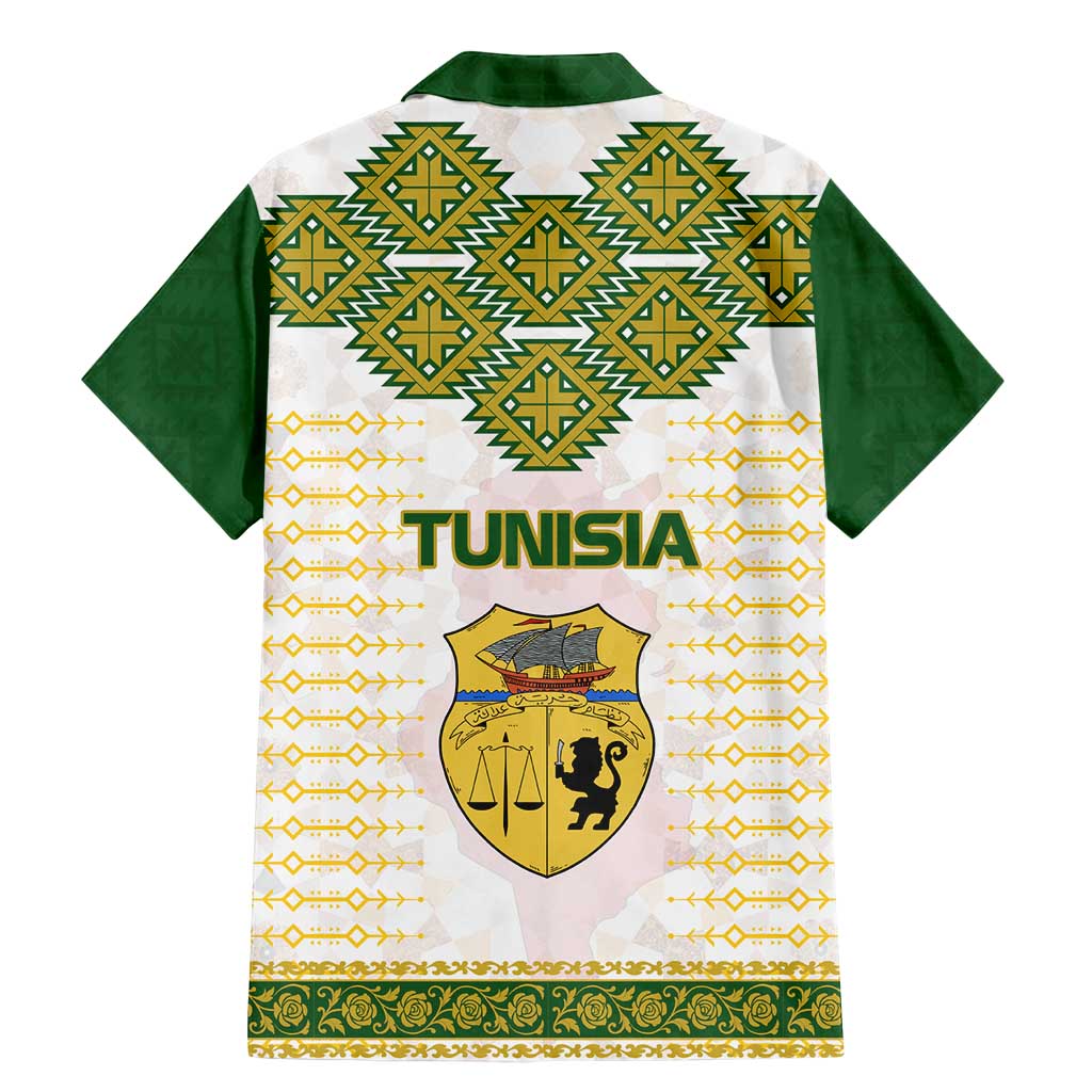 Tunisia Flag Traditional Tribal Pattern Green and White Pullover Family Matching Mermaid Dress and Hawaiian Shirt with National Crest and Emblem