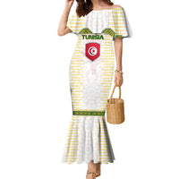 Tunisia Flag Traditional Tribal Pattern Green and White Pullover Family Matching Mermaid Dress and Hawaiian Shirt with National Crest and Emblem