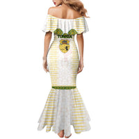 Tunisia Flag Traditional Tribal Pattern Green and White Pullover Family Matching Mermaid Dress and Hawaiian Shirt with National Crest and Emblem