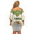 Tunisia Flag Traditional Tribal Pattern Green and White Pullover Family Matching Off Shoulder Short Dress and Hawaiian Shirt with National Crest and Emblem