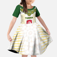 Tunisia Flag Traditional Tribal Pattern Green and White Pullover Family Matching Summer Maxi Dress and Hawaiian Shirt with National Crest and Emblem