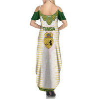 Tunisia Flag Traditional Tribal Pattern Green and White Pullover Family Matching Summer Maxi Dress and Hawaiian Shirt with National Crest and Emblem
