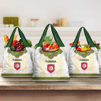 Tunisia Flag Traditional Tribal Pattern Green and White Pullover Grocery Bag with National Crest and Emblem