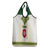Tunisia Flag Traditional Tribal Pattern Green and White Pullover Grocery Bag with National Crest and Emblem