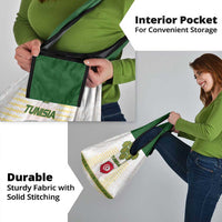 Tunisia Flag Traditional Tribal Pattern Green and White Pullover Grocery Bag with National Crest and Emblem