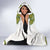 Tunisia Flag Traditional Tribal Pattern Green and White Pullover Hooded Blanket with National Crest and Emblem